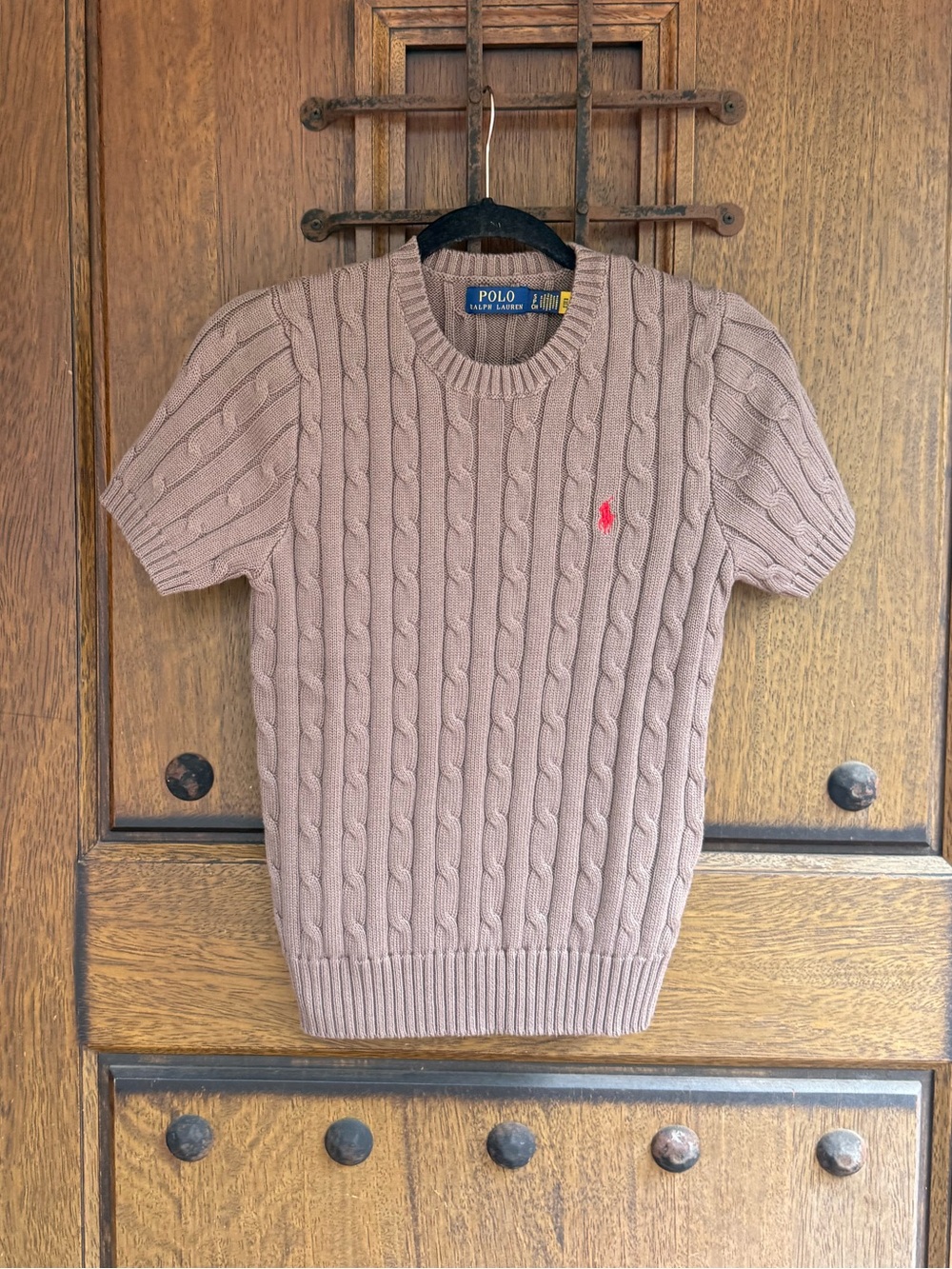 Polo Ralph Lauren Chocolate Short-Sleeve Cable Knit Crewneck Sweater Size S